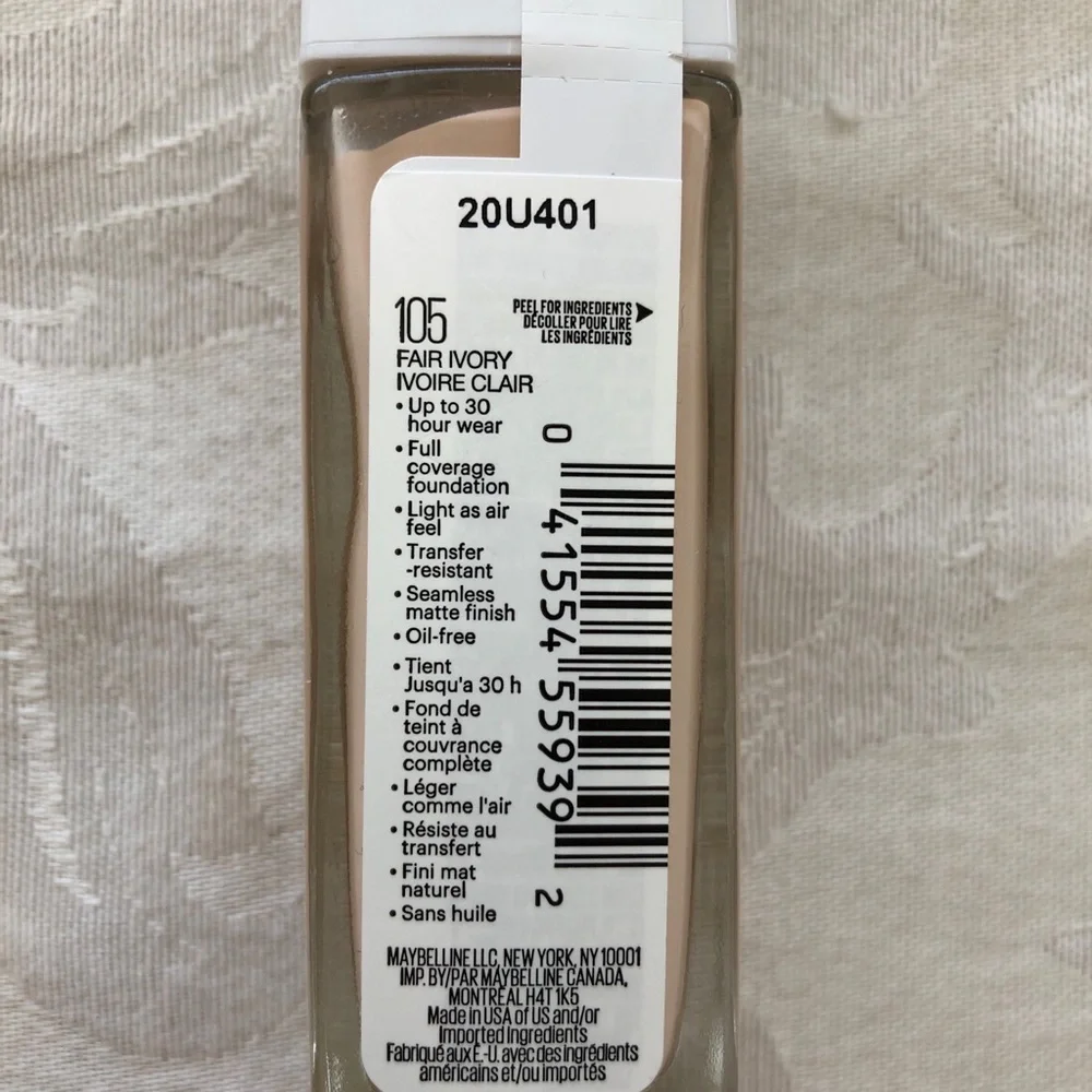 Maybelline Super Stay Active Wear Full Coverage Foundation Shade 105 Fair Ivory